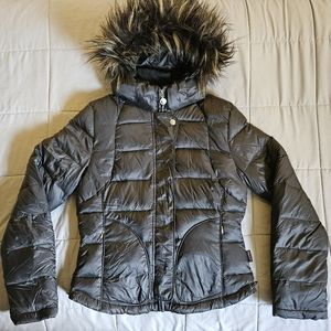 Calvin Klein Women's Black Packable Down Puffer Coat w/ Removable Faux Fur Hood